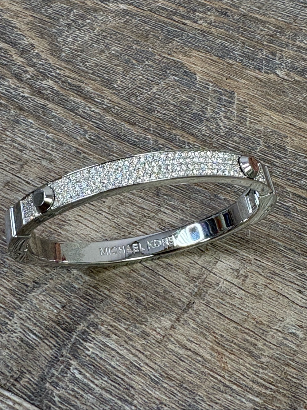 Michael Kors Silver-Tone Pavé Crystal Hinged Bangle Bracelet